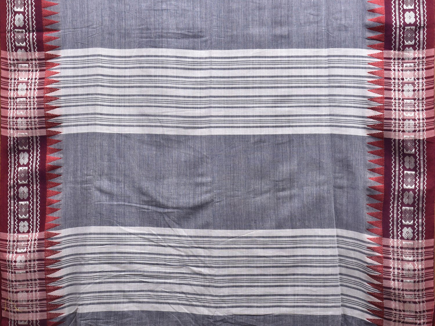 Grey and Red Pure Cotton Jacquard Plain Saree with Border Design o0465