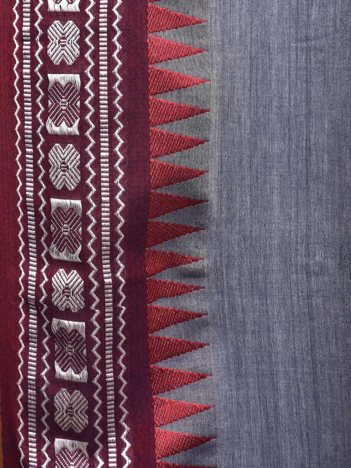 Grey and Red Pure Cotton Jacquard Plain Saree with Border Design o0465