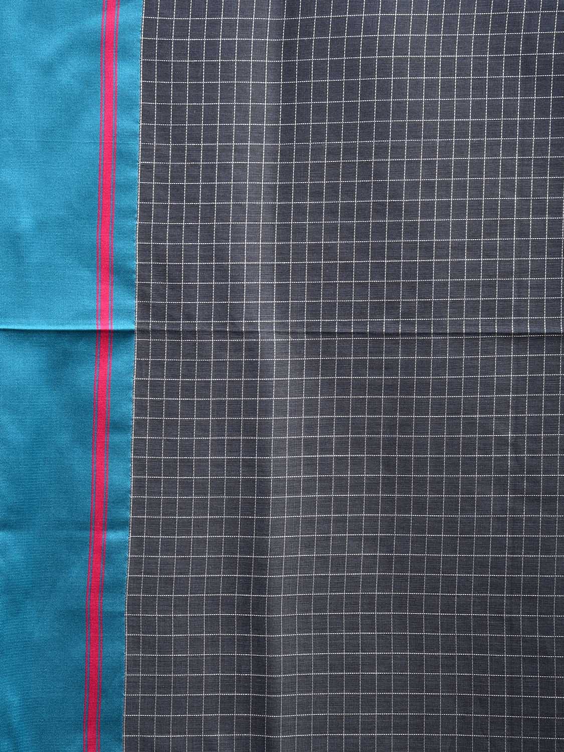 Grey and Teal ilkal Cotton Viscose Saree with Checks Design o0529