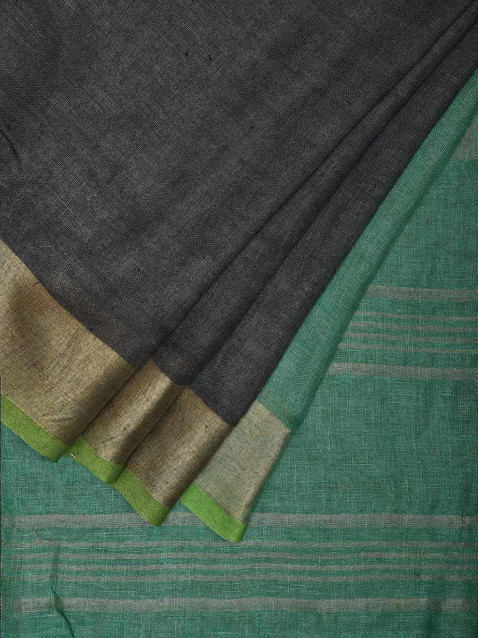 Grey and Turquoise Tussar Plain Saree with Strips Pallu Design o0555