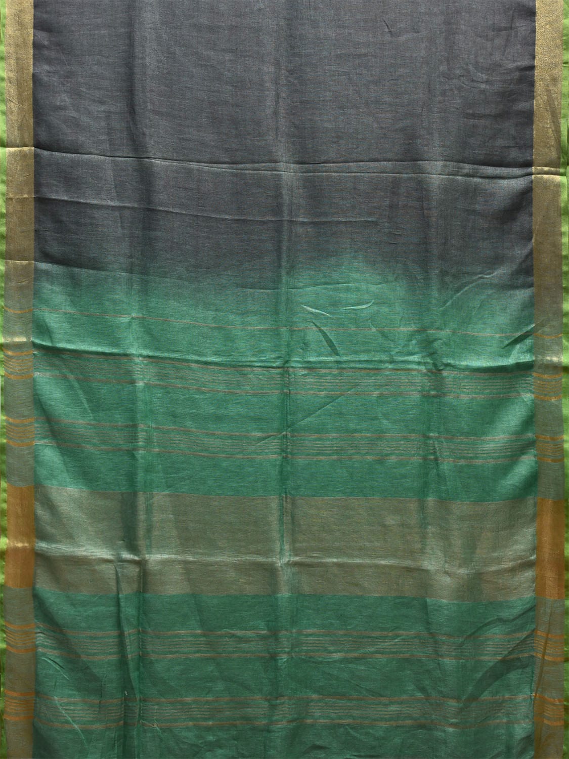 Grey and Turquoise Tussar Plain Saree with Strips Pallu Design o0555