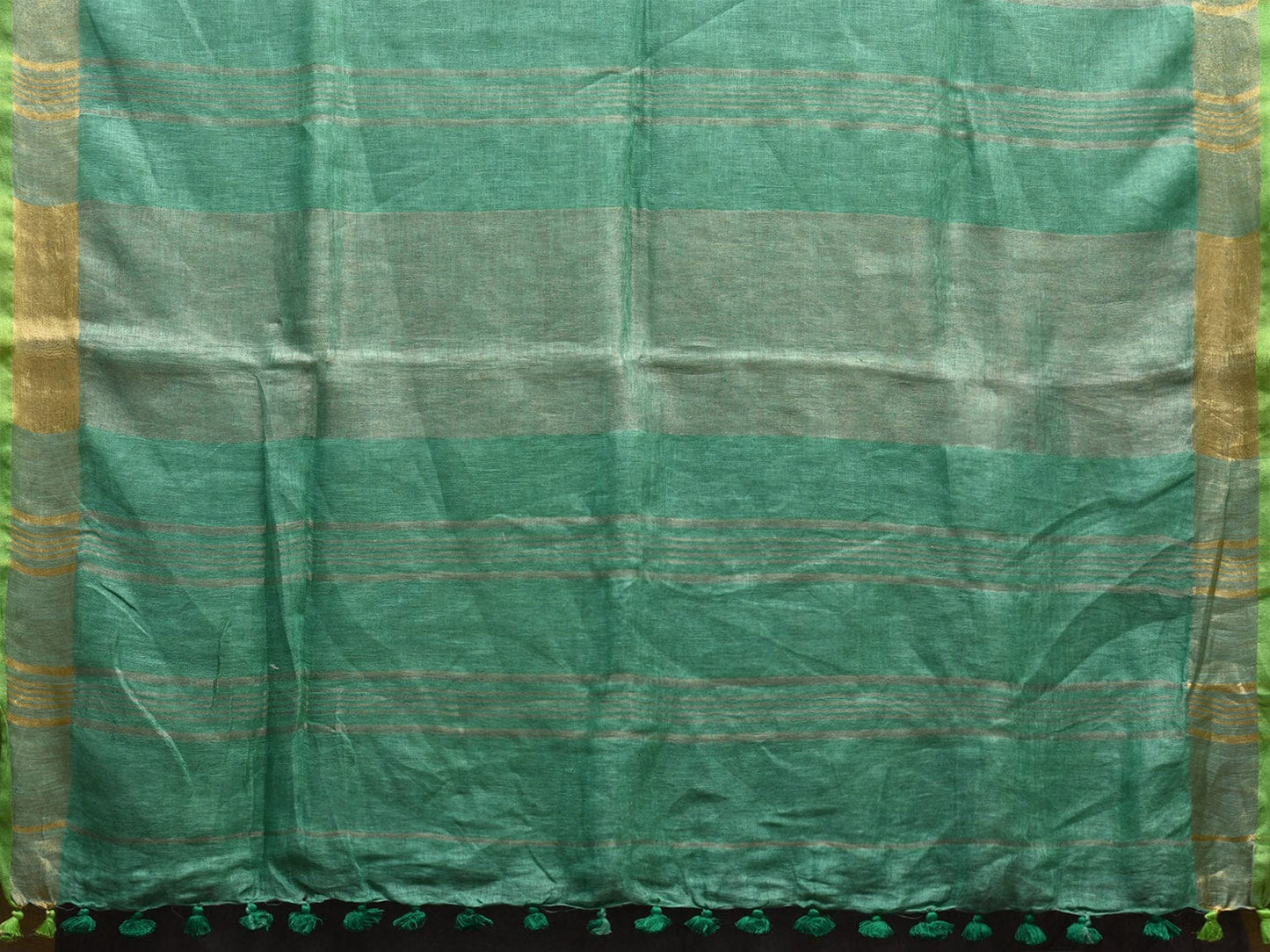 Grey and Turquoise Tussar Plain Saree with Strips Pallu Design o0555