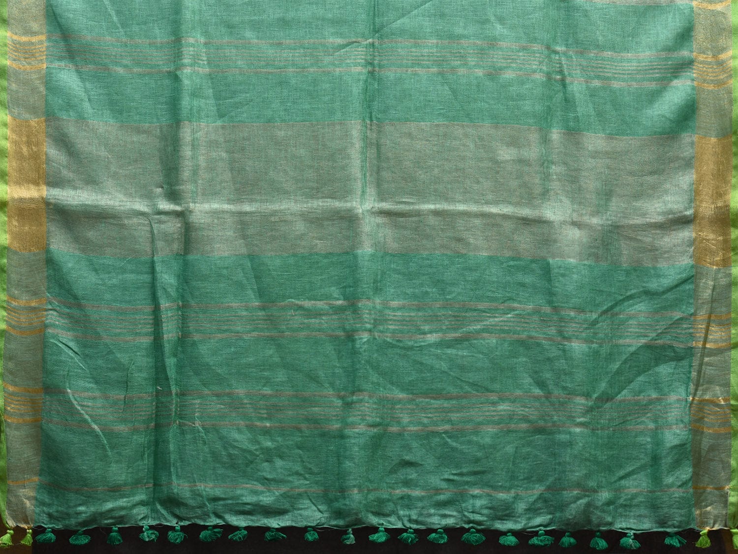 Grey and Turquoise Tussar Plain Saree with Strips Pallu Design o0555