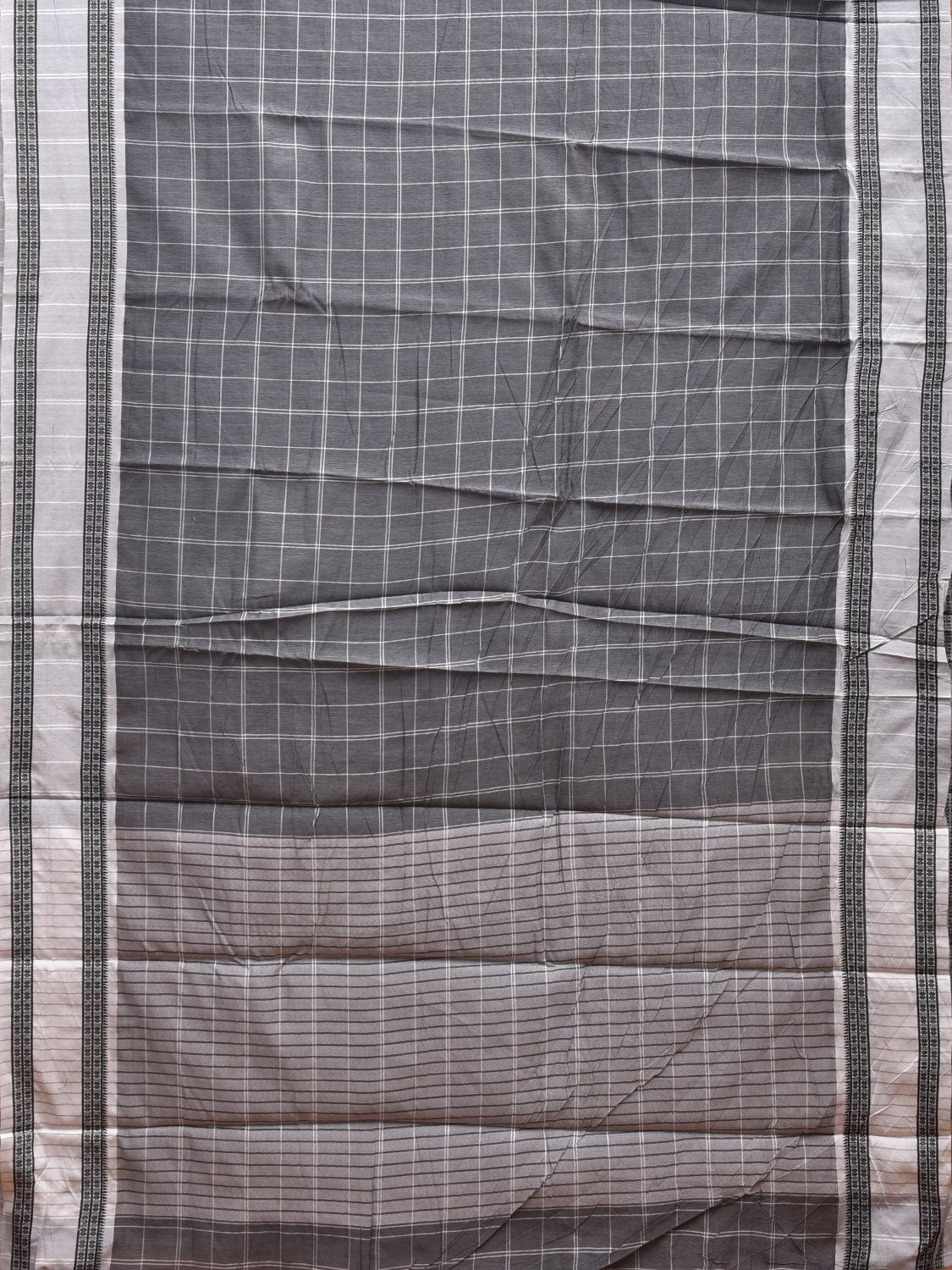 Grey and White Bamboo Cotton Saree with Big Checks Design No Blouse bc0651