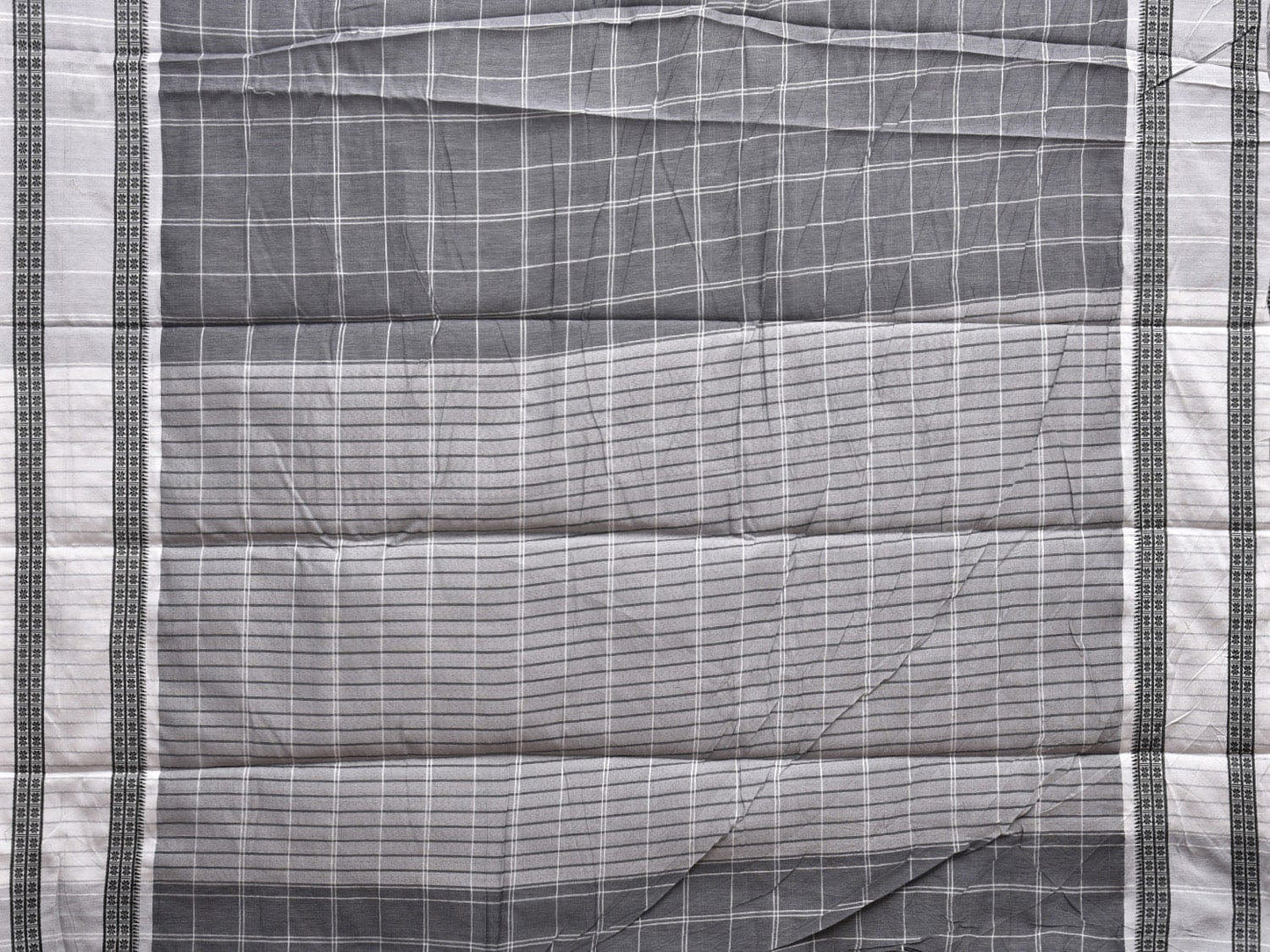 Grey and White Bamboo Cotton Saree with Big Checks Design No Blouse bc0651