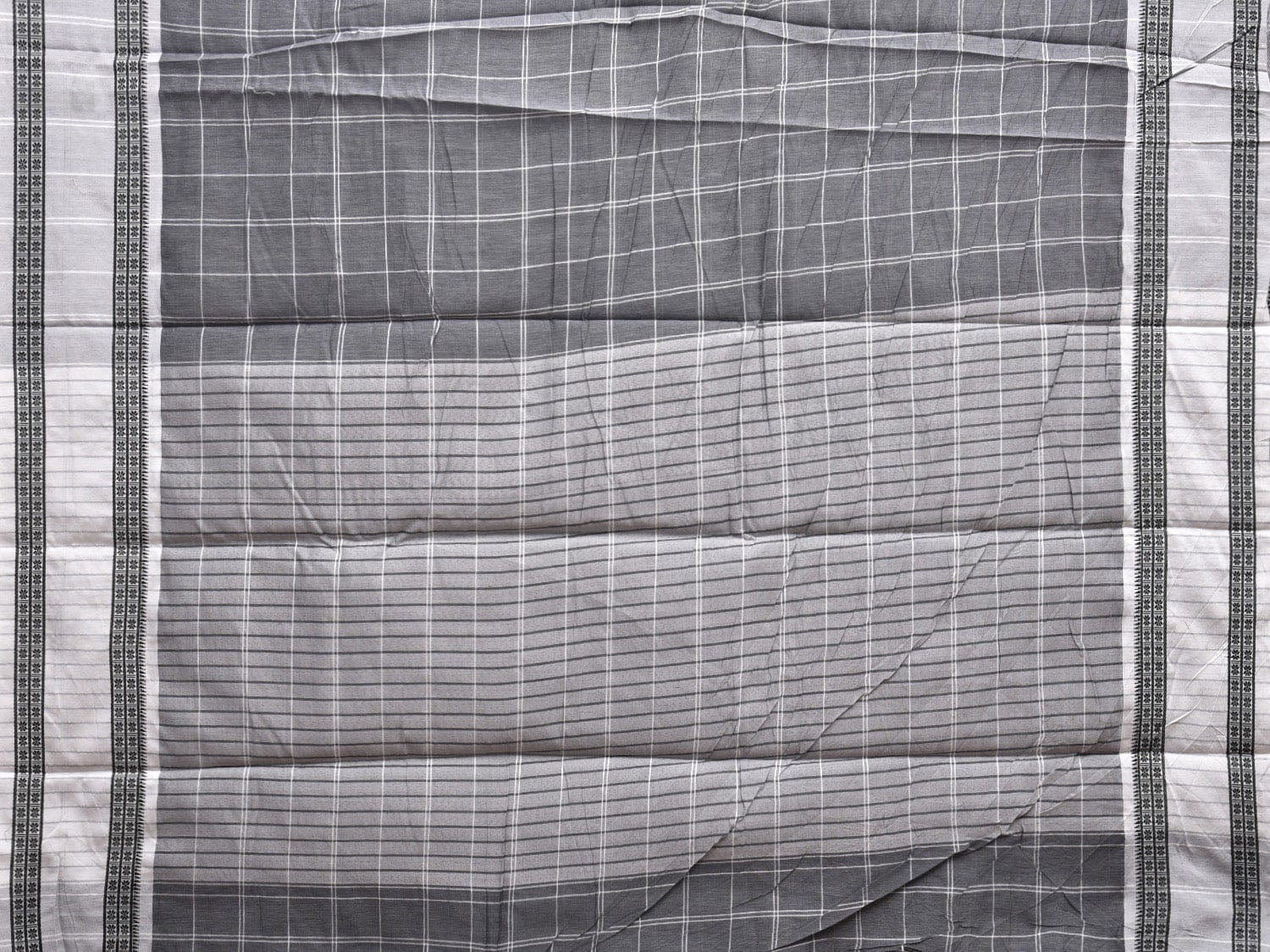 Grey and White Bamboo Cotton Saree with Big Checks Design No Blouse bc0651