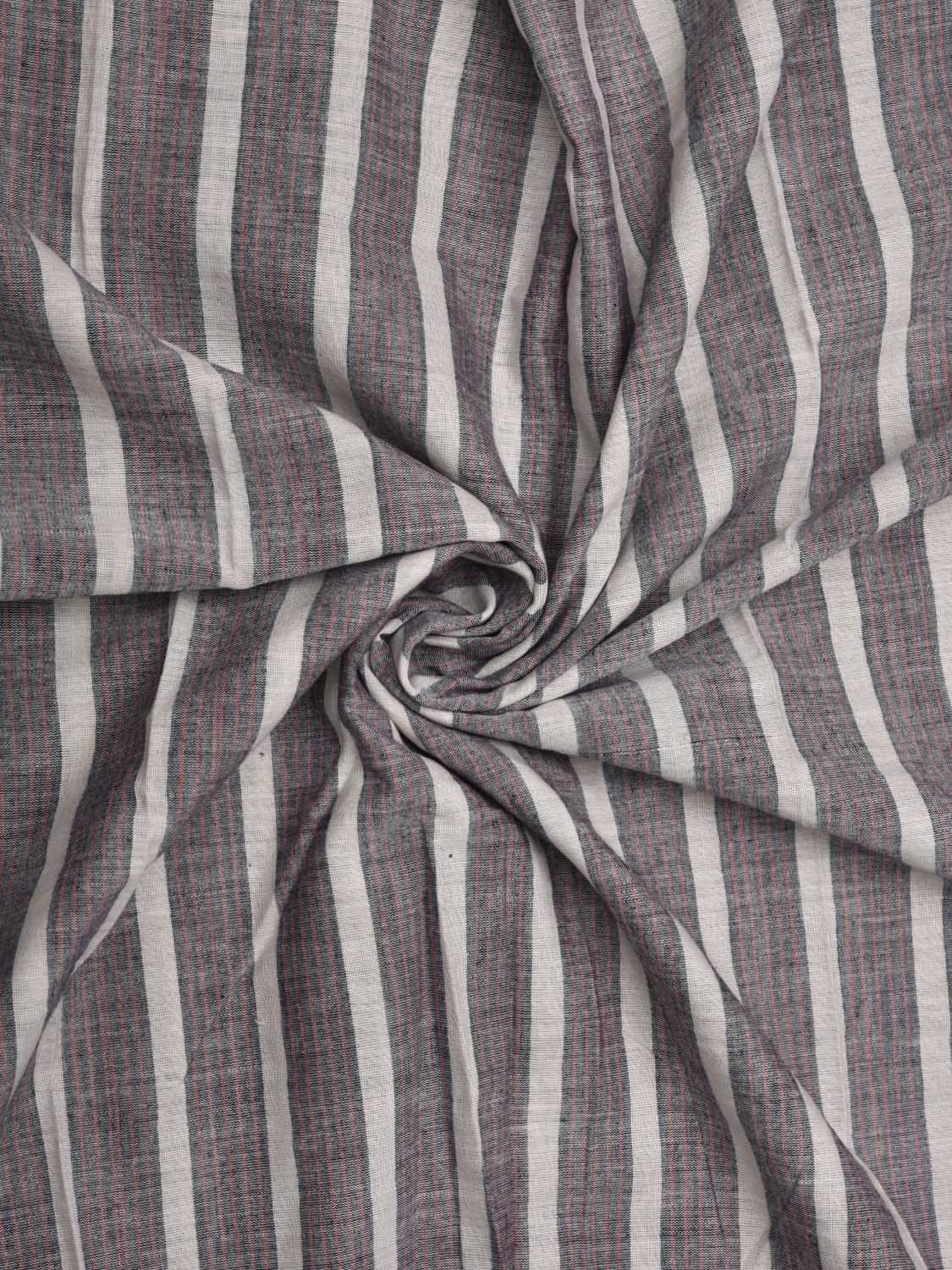Grey and White Cotton Handloom 2.5mts Fabric With Strips Design f0175