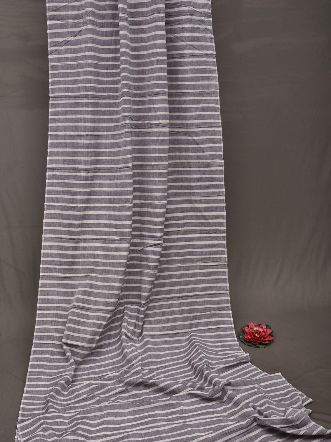 Grey and White Cotton Handloom 2.5mts Fabric With Strips Design f0175