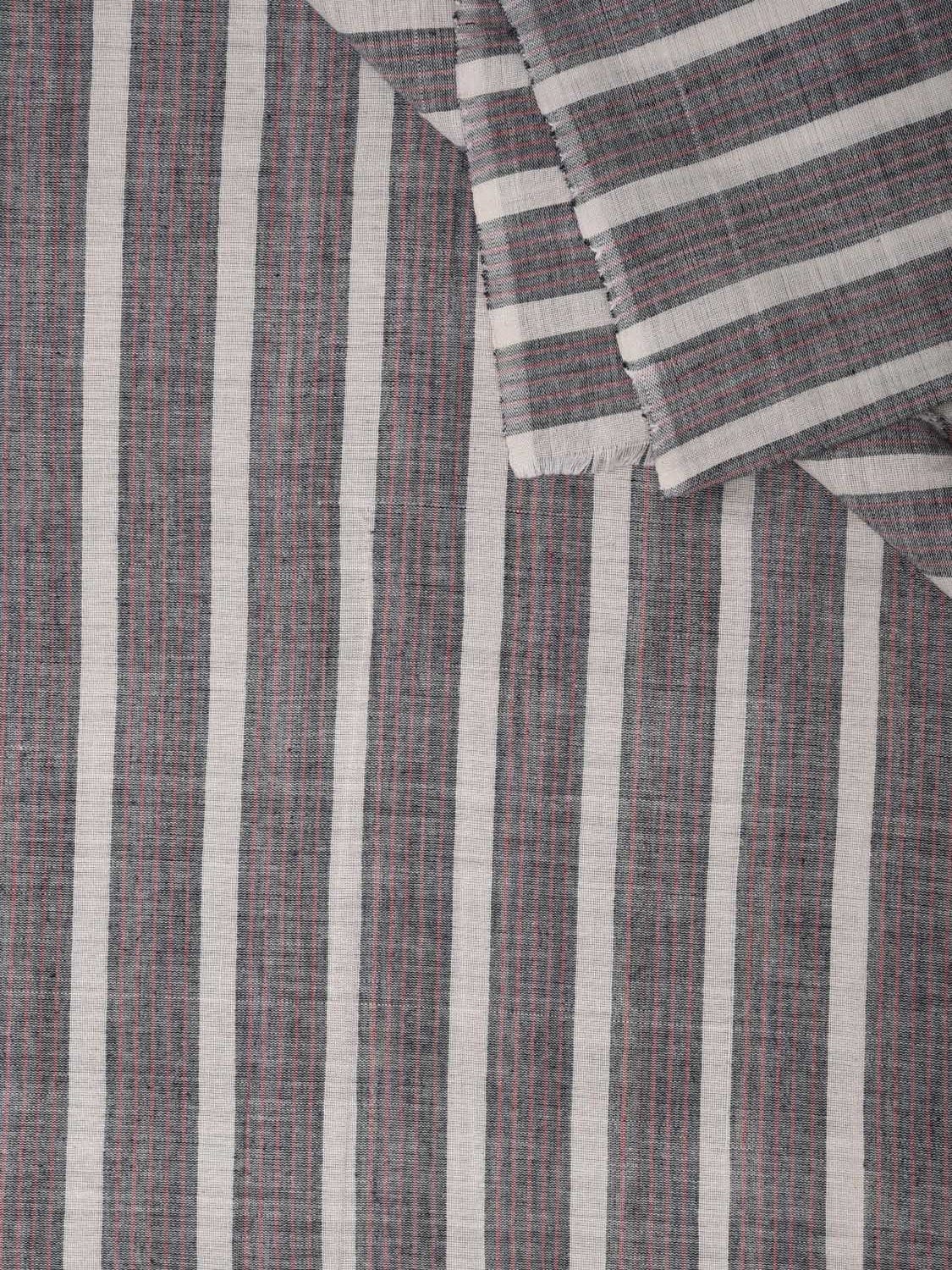 Grey and White Cotton Handloom 2.5mts Fabric With Strips Design f0175