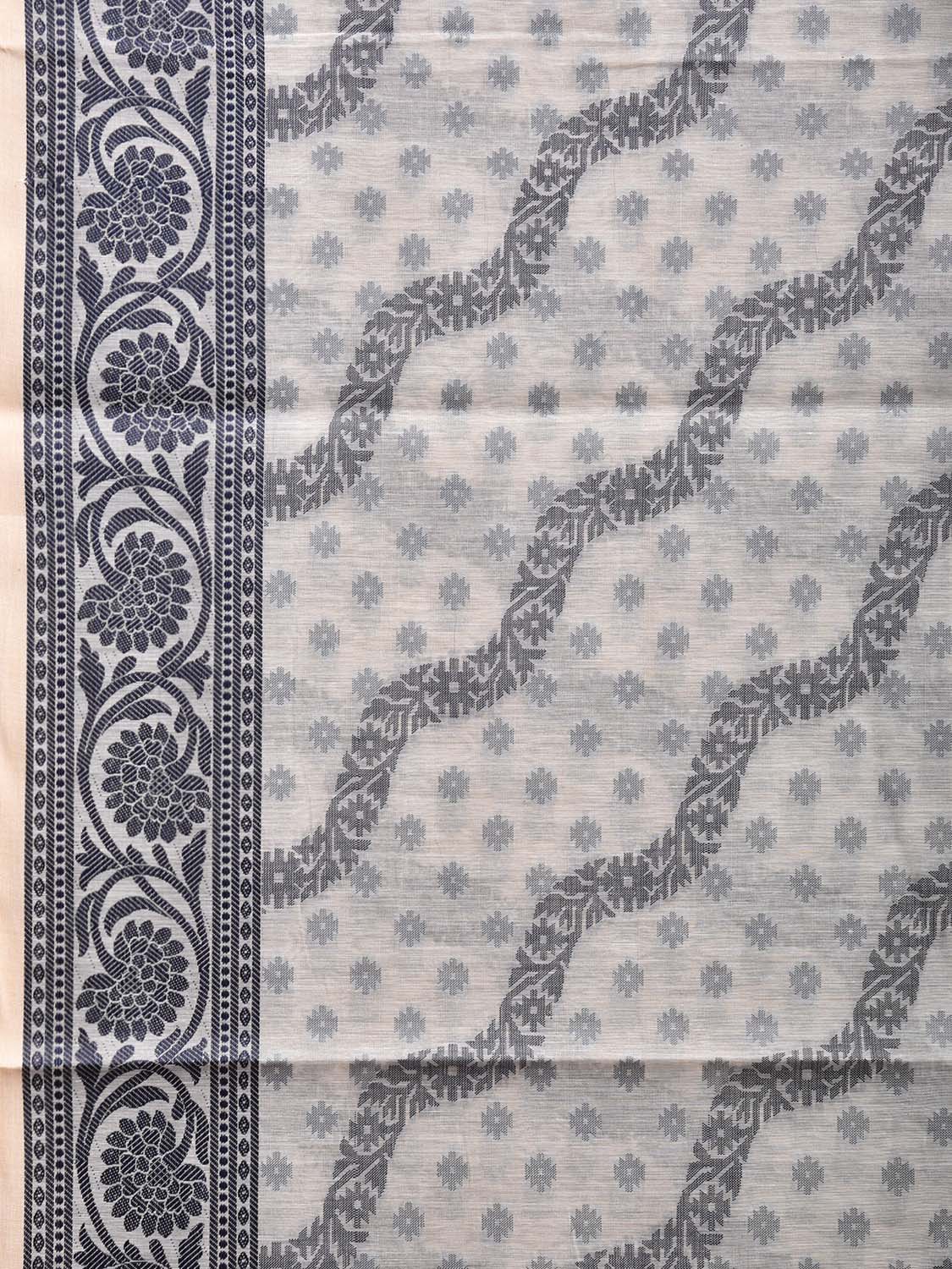 Grey and White Dhakai Jamdani Cotton Viscose Saree with Diagonal Design dj0039