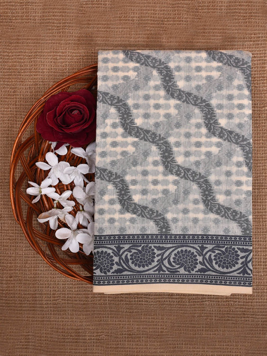 Grey and White Dhakai Jamdani Cotton Viscose Saree with Diagonal Design dj0039