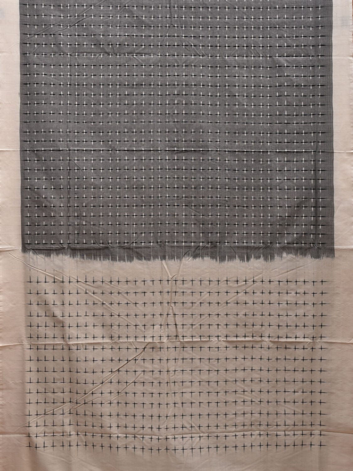 Grey and White Pochampally Ikat Cotton Handloom Saree with Plus Buta Design i0659