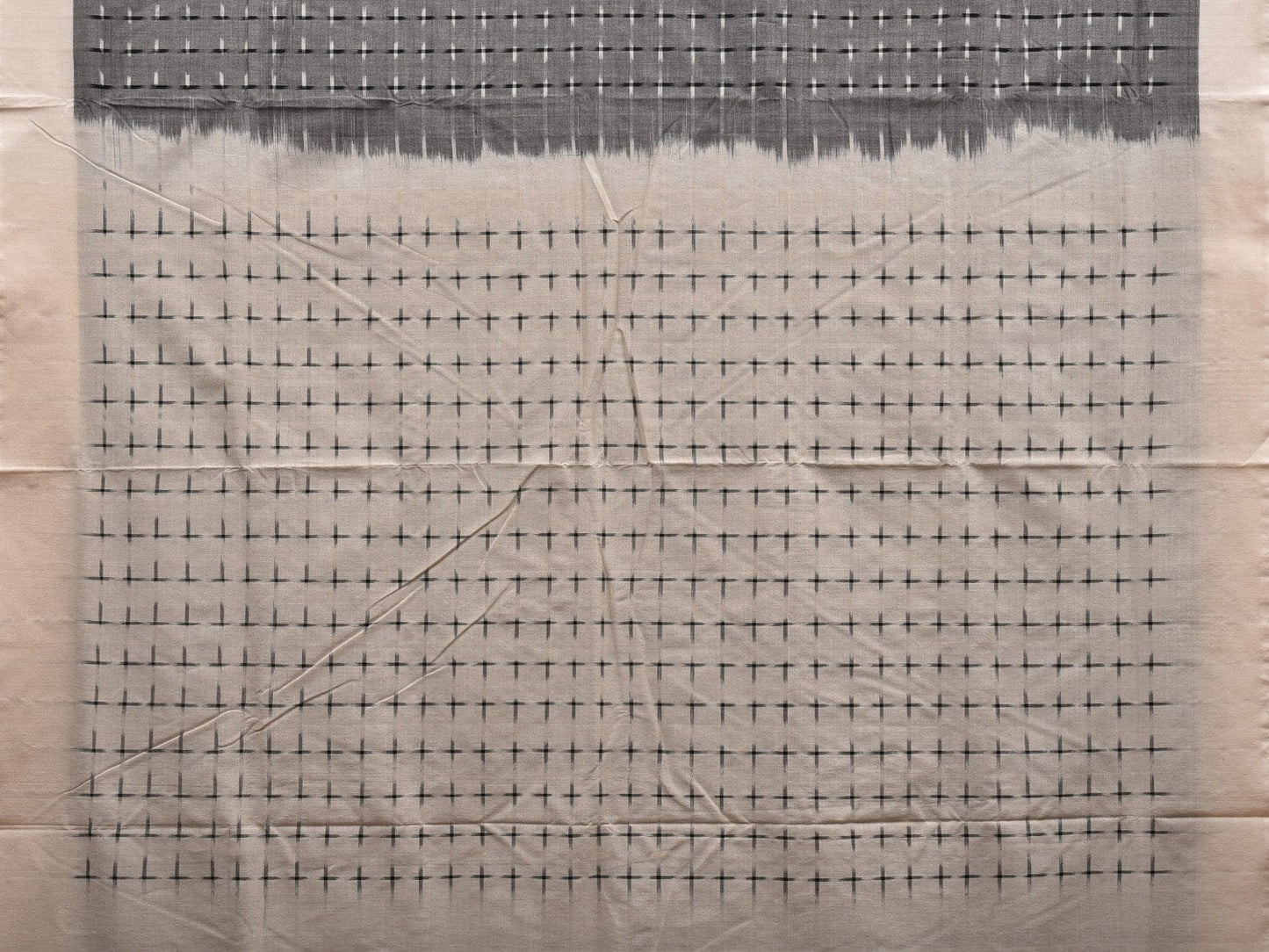 Grey and White Pochampally Ikat Cotton Handloom Saree with Plus Buta Design i0659