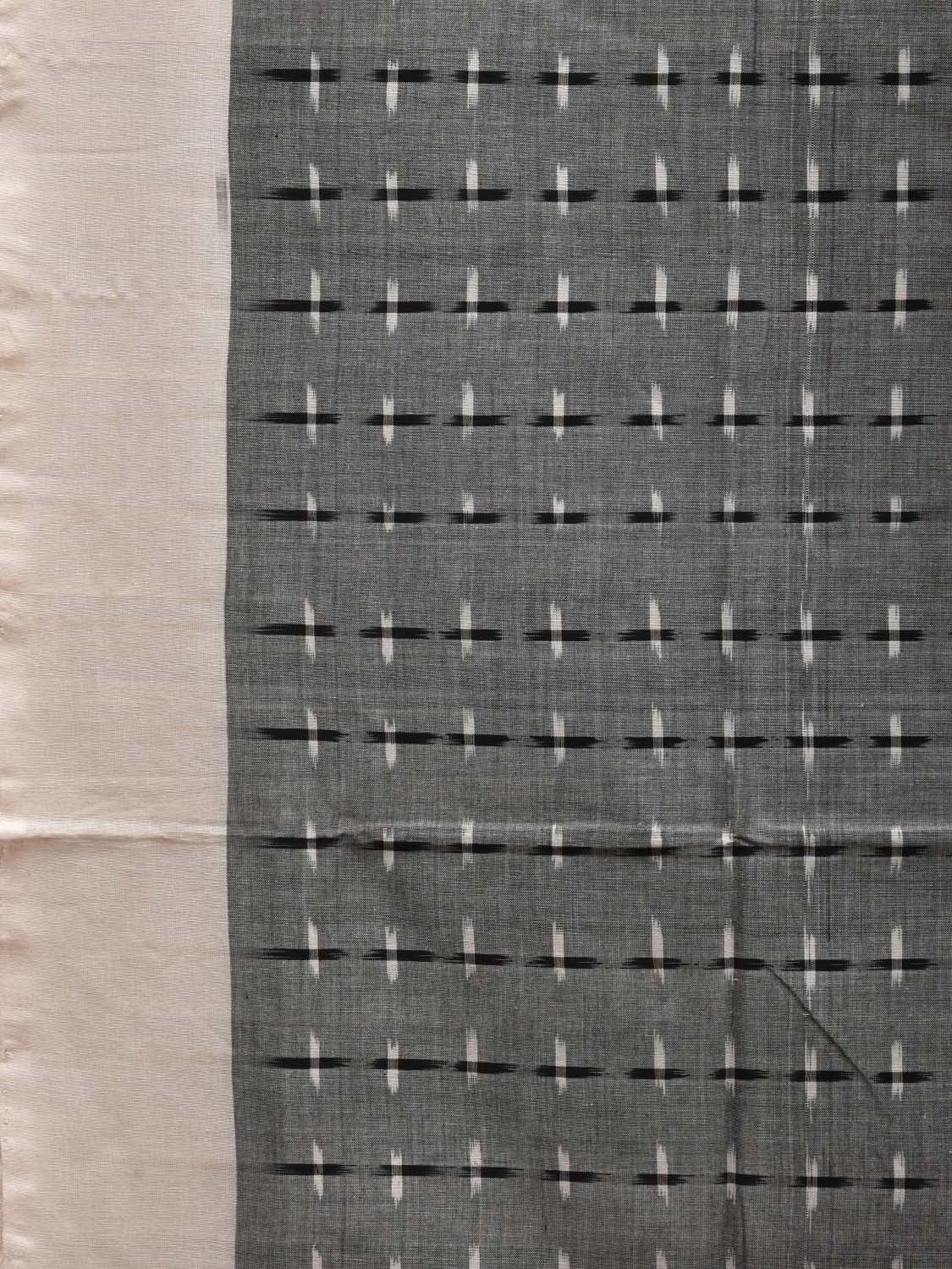 Grey and White Pochampally Ikat Cotton Handloom Saree with Plus Buta Design i0659