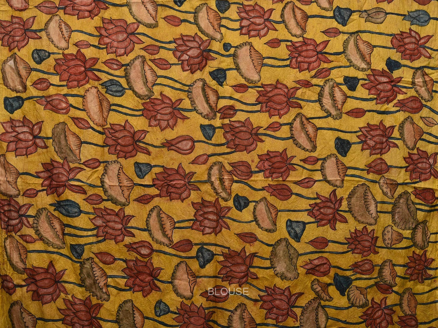 Grey and Yellow Kalamkari Hand Painted Silk Handloom Saree with Floral and Peacocks Design KL0723