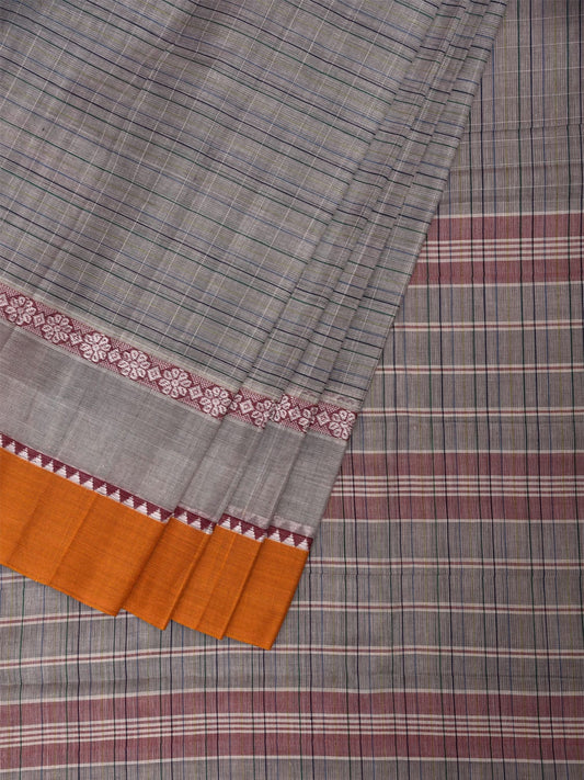 Grey and Yellow Narayanpet Cotton Handloom Saree with Strips Design No Blouse np1115