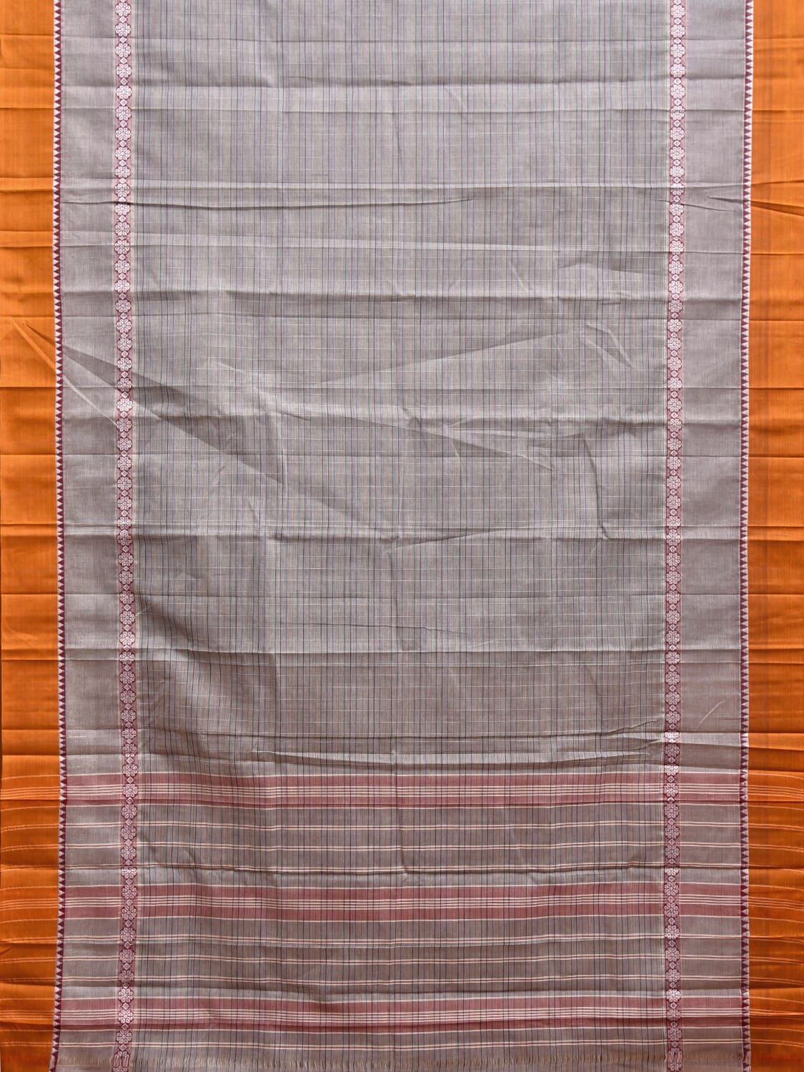 Grey and Yellow Narayanpet Cotton Handloom Saree with Strips Design No Blouse np1115