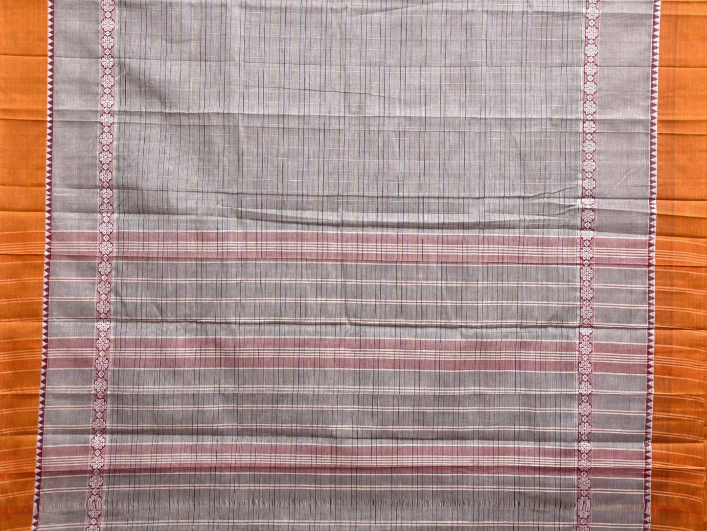 Grey and Yellow Narayanpet Cotton Handloom Saree with Strips Design No Blouse np1115