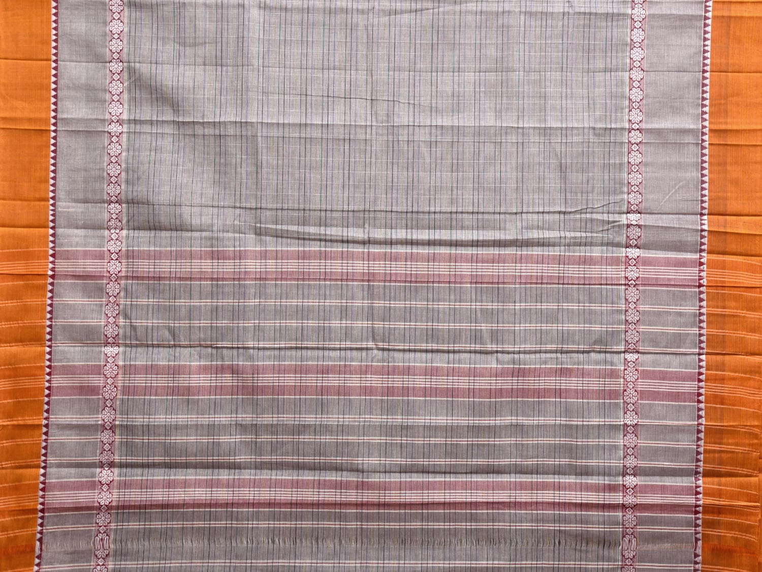 Grey and Yellow Narayanpet Cotton Handloom Saree with Strips Design No Blouse np1115