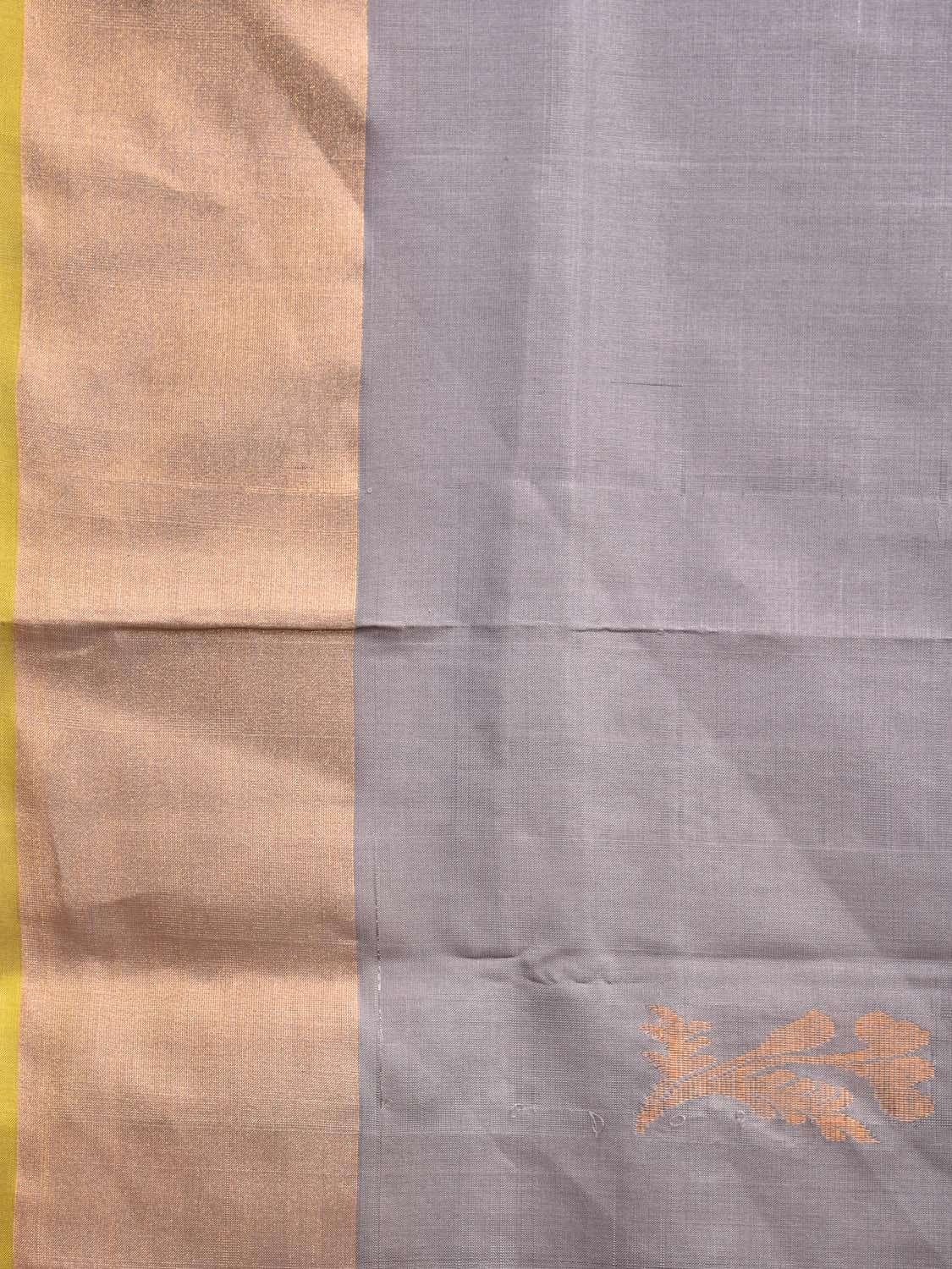 Grey and Yellow Uppada Plain Silk Handloom Saree with Buta and Contrast Pallu Design u2246