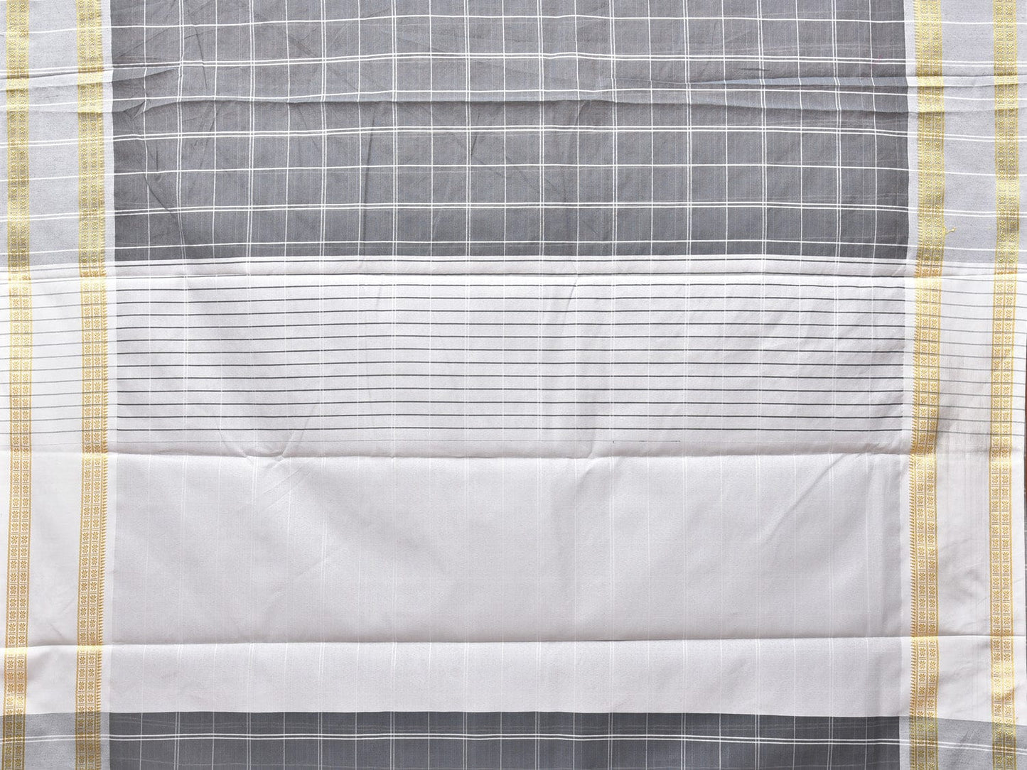 Grey Bamboo Cotton Saree with Big Checks and Doby Border Design bc0128