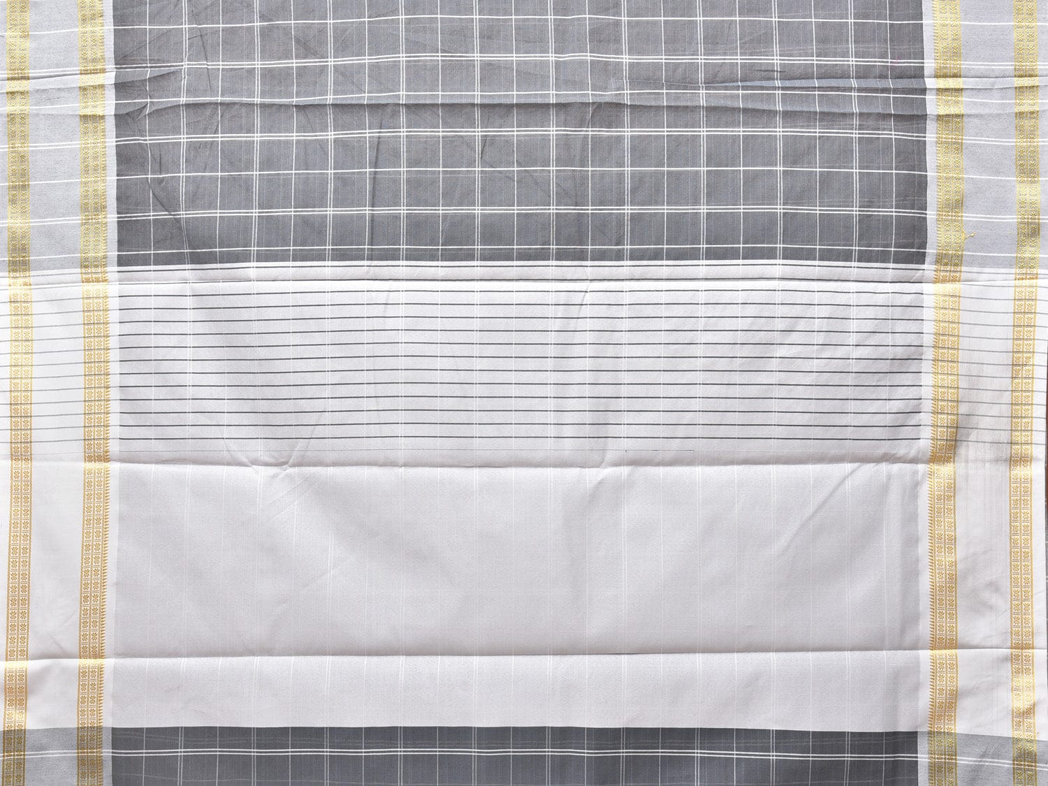 Grey Bamboo Cotton Saree with Big Checks and Doby Border Design bc0128