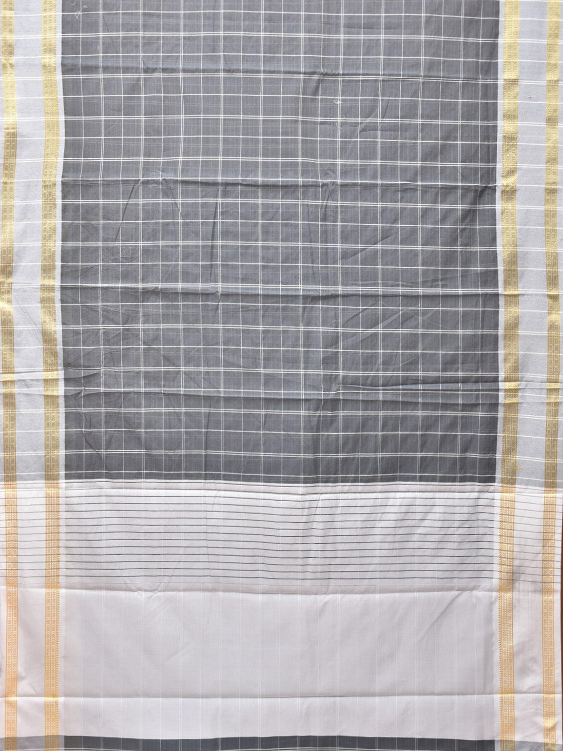 Grey Bamboo Cotton Saree with Big Checks and Doby Border Design bc0128