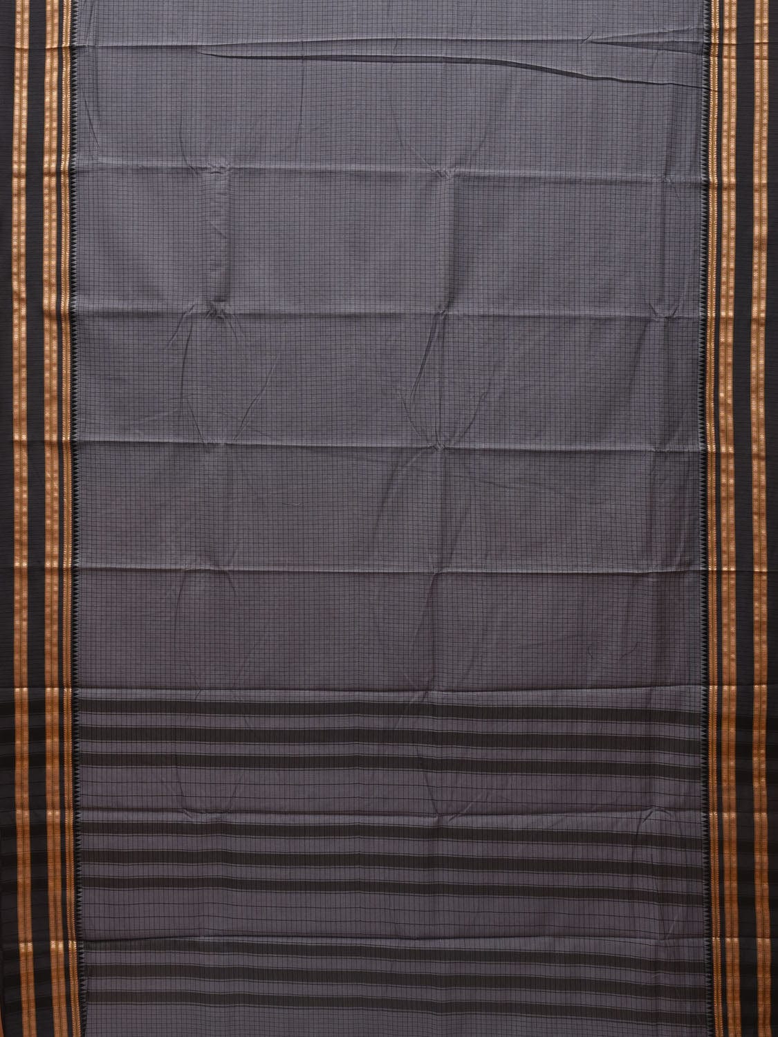 Grey Bamboo Cotton Saree with Checks Design bc0064