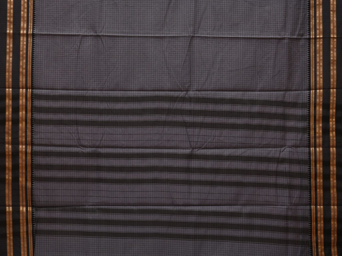 Grey Bamboo Cotton Saree with Checks Design bc0064