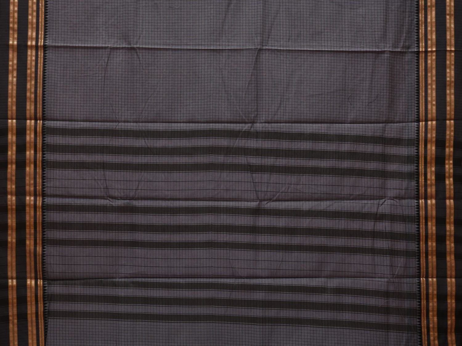 Grey Bamboo Cotton Saree with Checks Design bc0064
