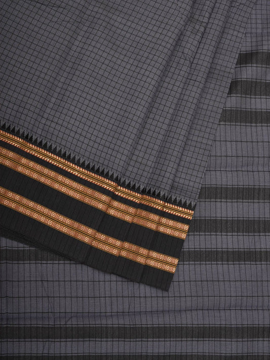 Grey Bamboo Cotton Saree with Checks Design bc0064