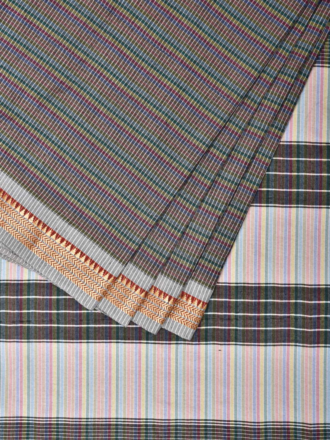 Grey Bamboo Cotton Saree with Checks Design No Blouse bc0194