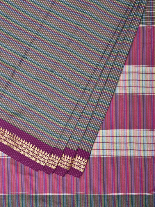 Grey Bamboo Cotton Saree with Checks Design No Blouse bc0195