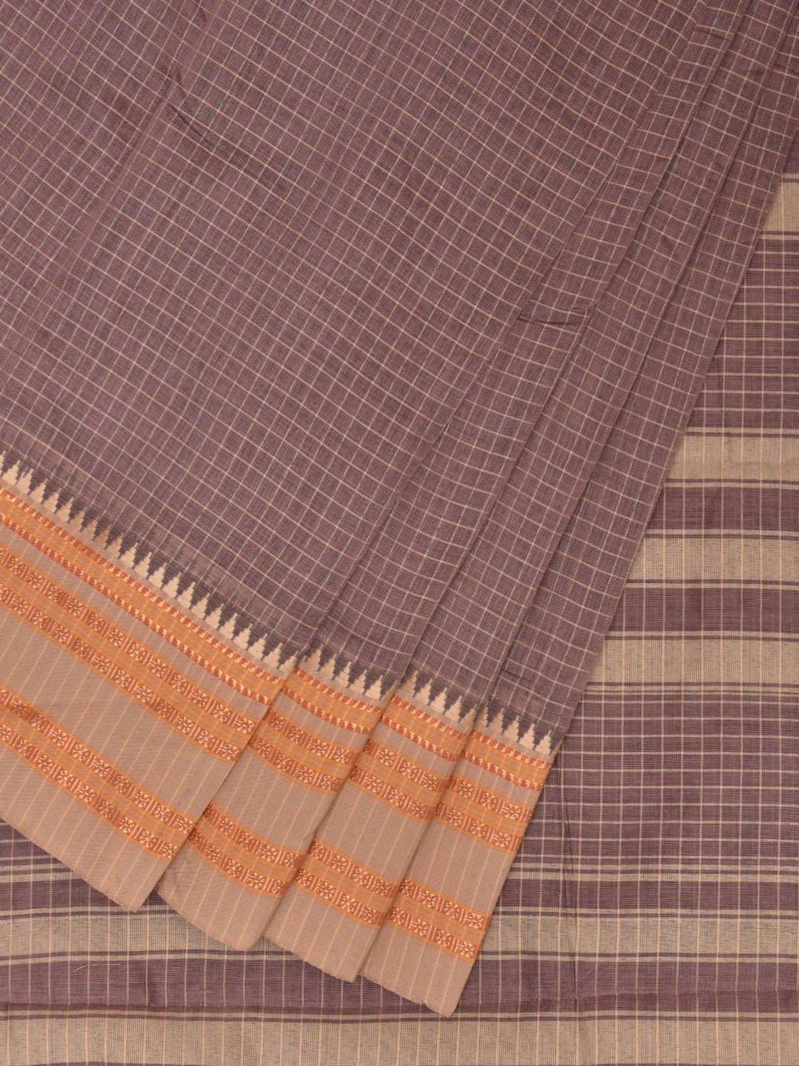 Grey Bamboo Cotton Saree with Checks Design No Blouse bc0281