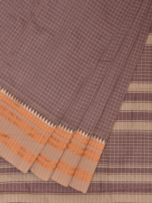 Grey Bamboo Cotton Saree with Checks Design No Blouse bc0281