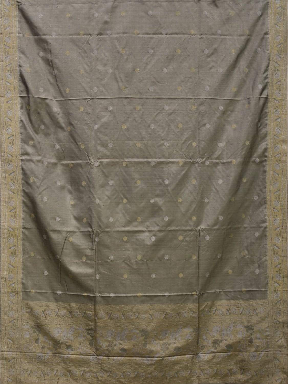 Grey Banaras Silk Handloom Saree with Round Buta and Border Design b0293