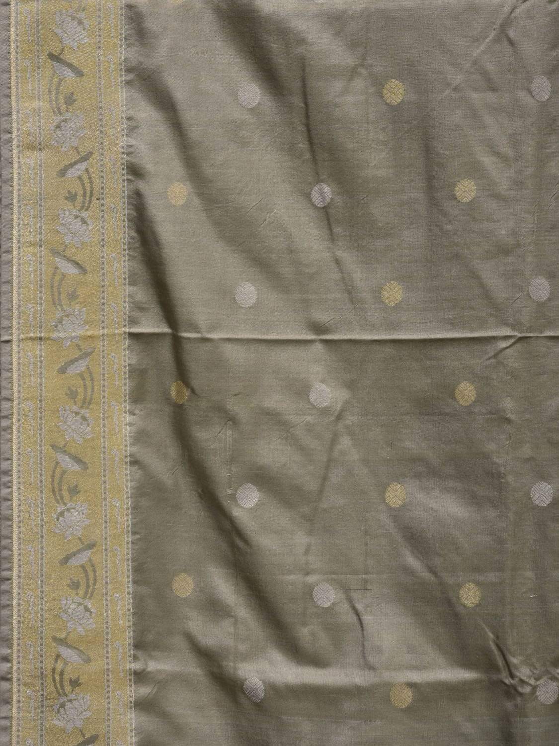 Grey Banaras Silk Handloom Saree with Round Buta and Border Design b0293