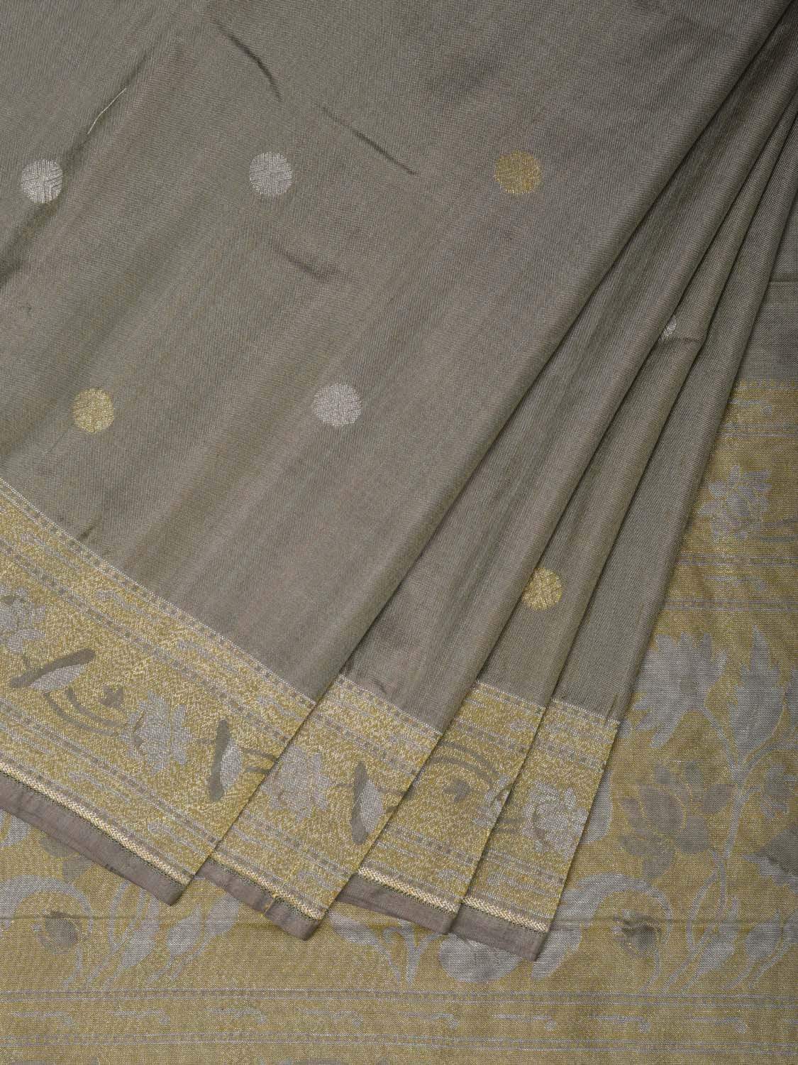 Grey Banaras Silk Handloom Saree with Round Buta and Border Design b0293