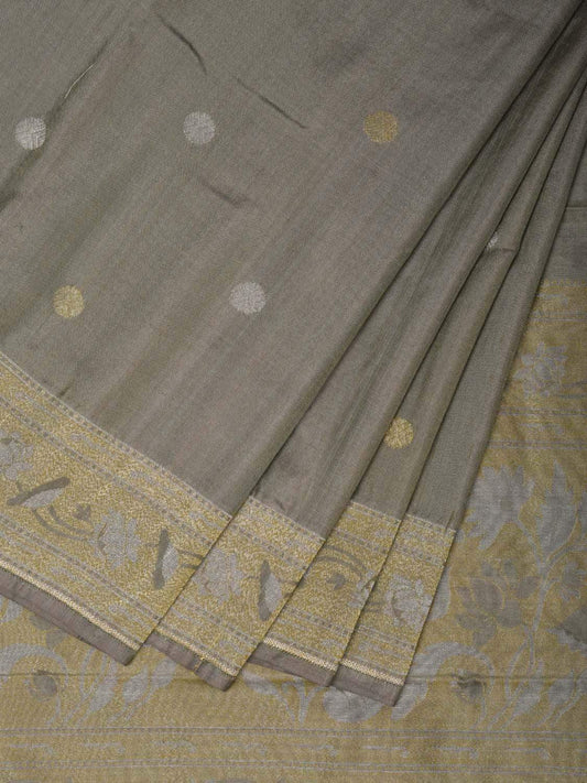 Grey Banaras Silk Handloom Saree with Round Buta and Border Design b0293