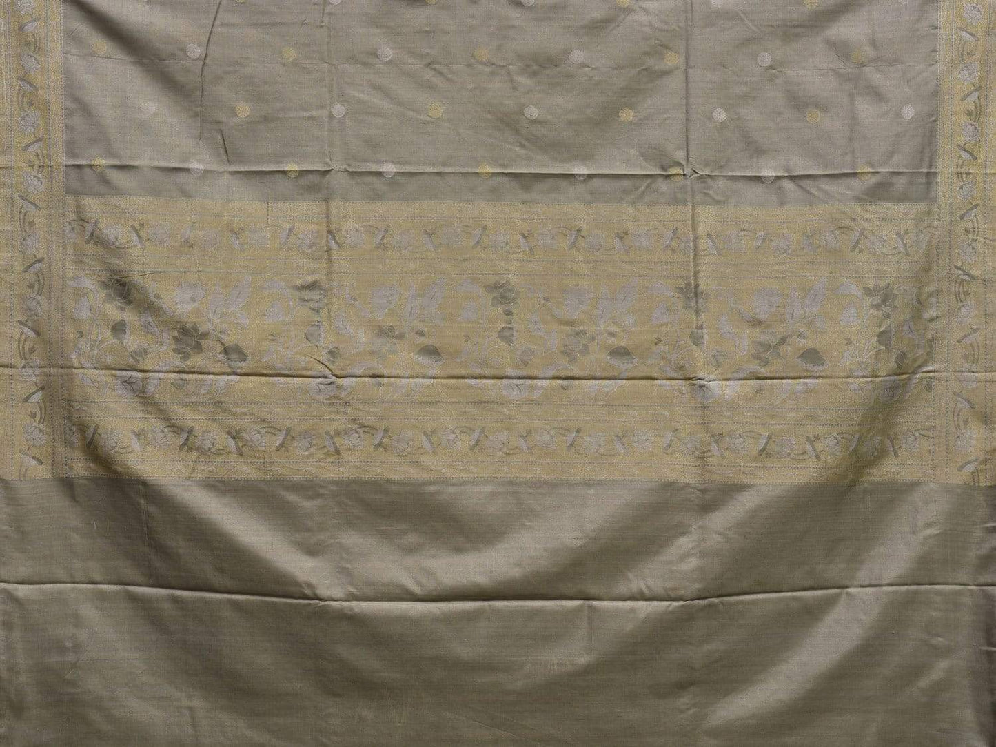 Grey Banaras Silk Handloom Saree with Round Buta and Border Design b0293