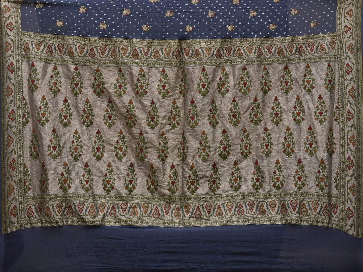 Grey Bandhani Banaras Georgette Saree with Border and Buta Design bn0255