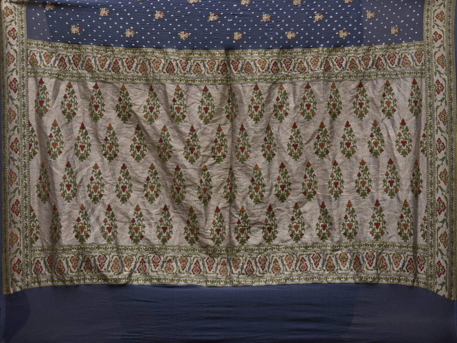 Grey Bandhani Banaras Georgette Saree with Border and Buta Design bn0255