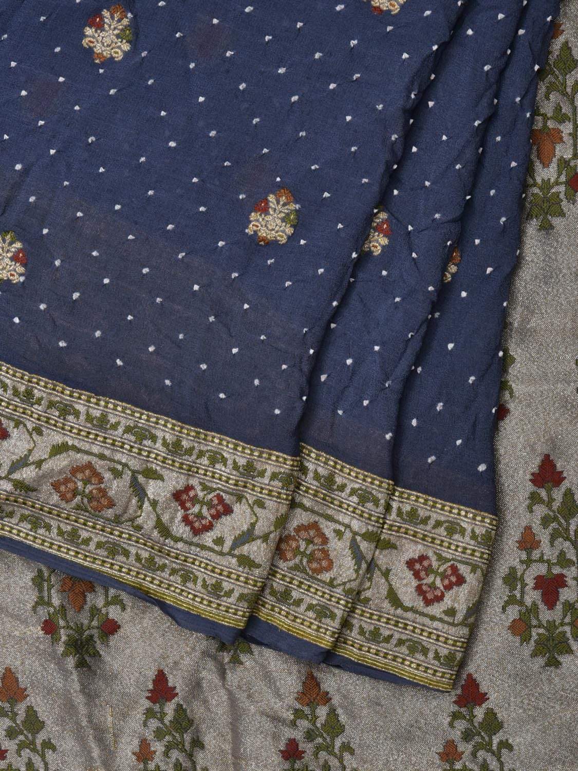 Grey Bandhani Banaras Georgette Saree with Border and Buta Design bn0255