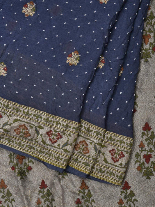 Grey Bandhani Banaras Georgette Saree with Border and Buta Design bn0255