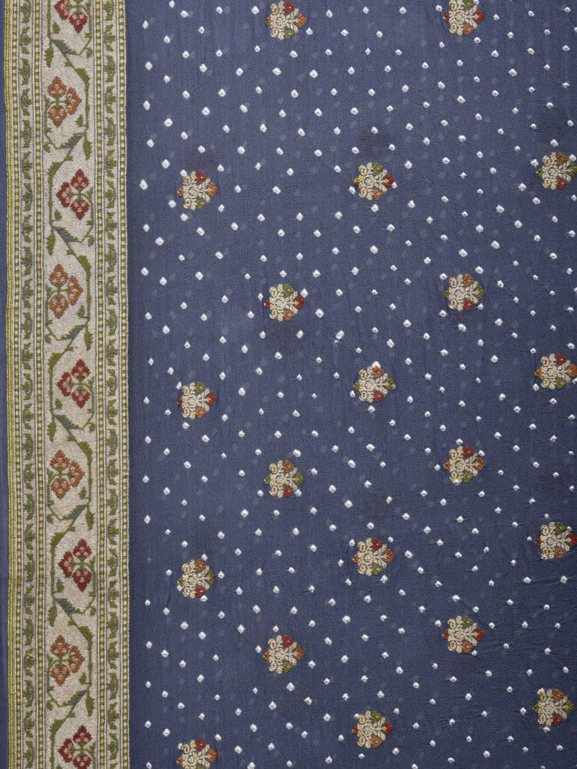 Grey Bandhani Banaras Georgette Saree with Border and Buta Design bn0255