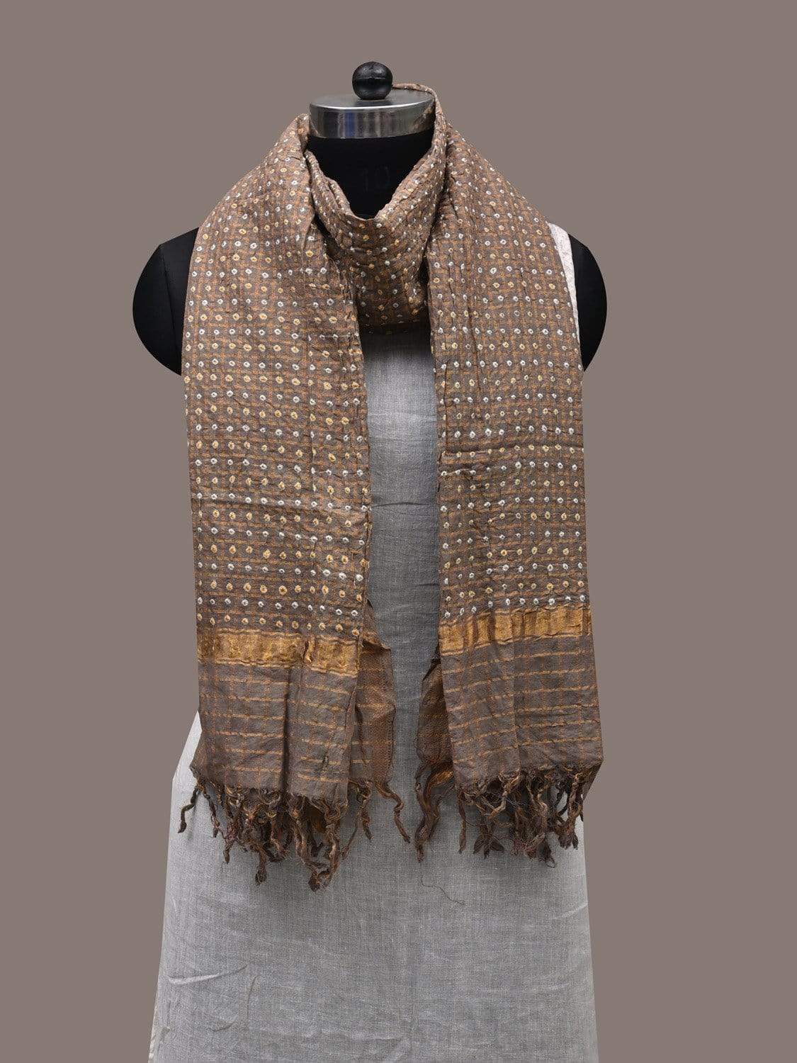 Grey Bandhani Cotton Handloom Dupatta with Zari Checks Design ds2502