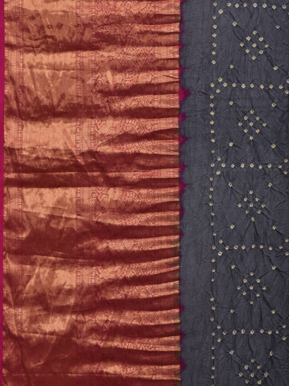 Grey Bandhani Kanchipuram Silk Handloom Saree with Kalamkari Pallu and Blouse Design bn0417