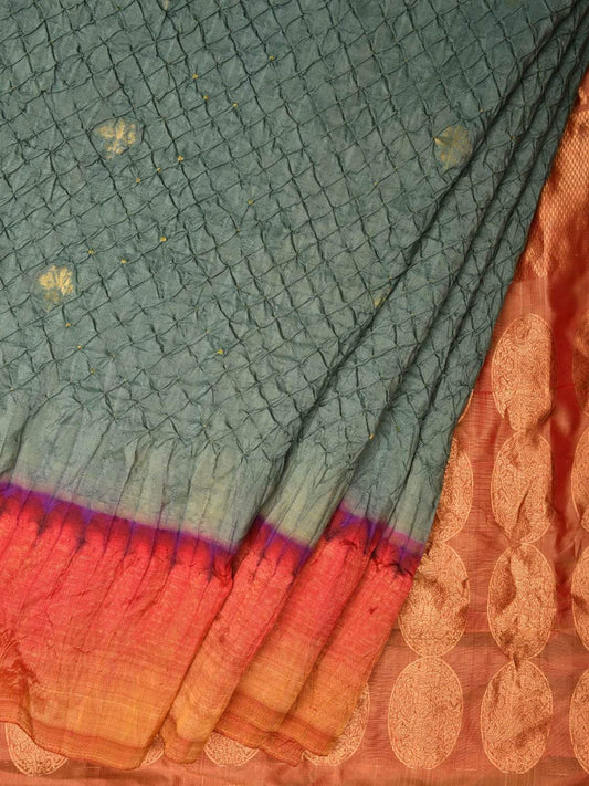 Grey Bandhani Kanchipuram Silk Handloom Saree with Pallu Design bn0213