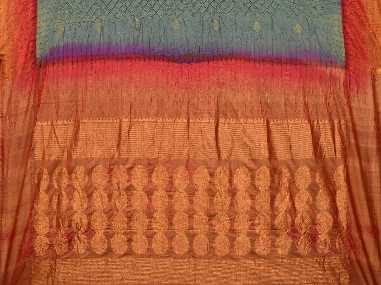 Grey Bandhani Kanchipuram Silk Handloom Saree with Pallu Design bn0213