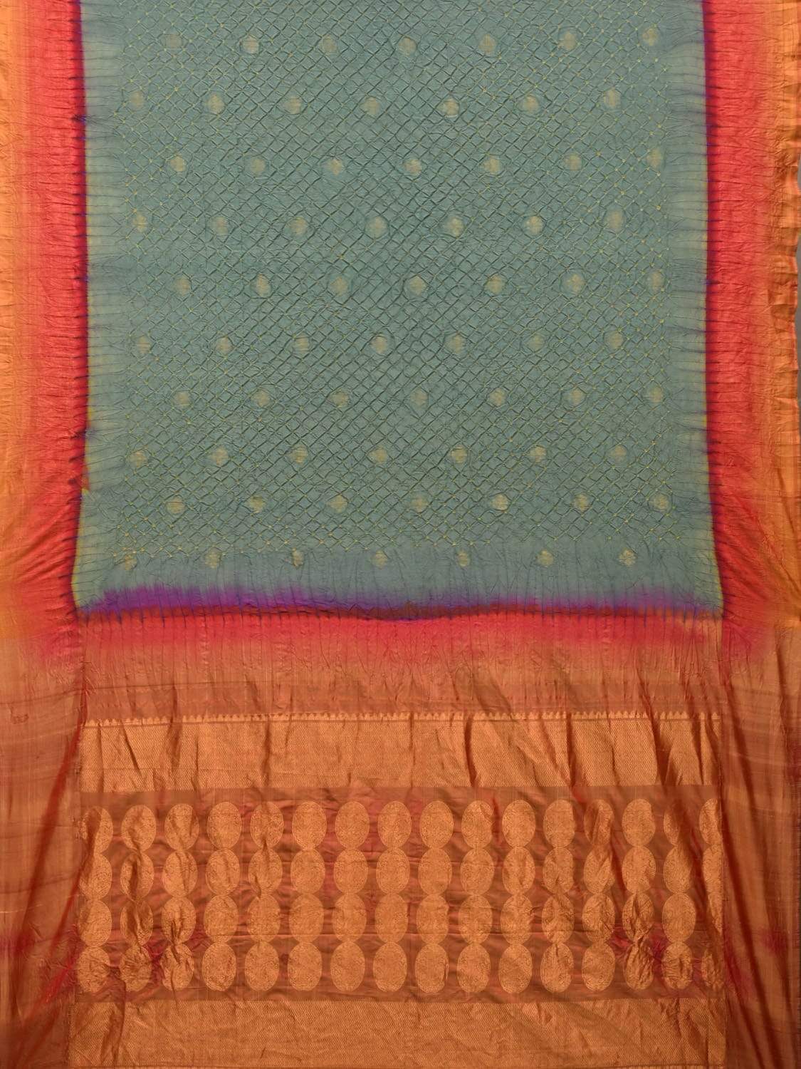 Grey Bandhani Kanchipuram Silk Handloom Saree with Pallu Design bn0213
